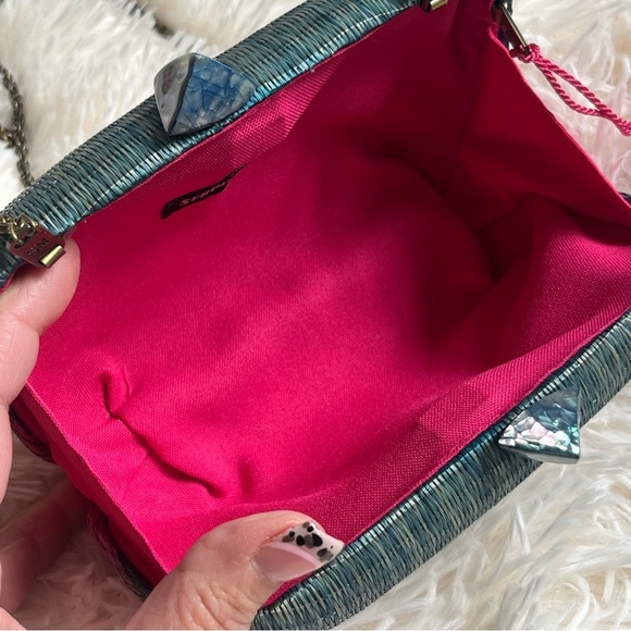 Serpui Marie NWOT Ombré Woven Clutch Crossbody Pink Green Tassel - Picture 7 of 12
